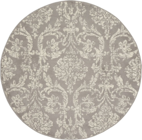 2' X 4' Gray Damask Power Loom Area Rug